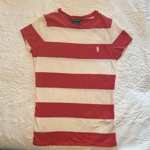Vintage Sport Ralph Lauren Women’s Red and White Striped Tee